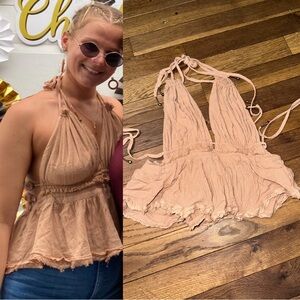 Free People Nude Backless Halter Top